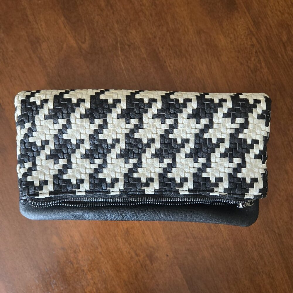 Madison West | Leather Houndstooth Clutch Bag | Black & White